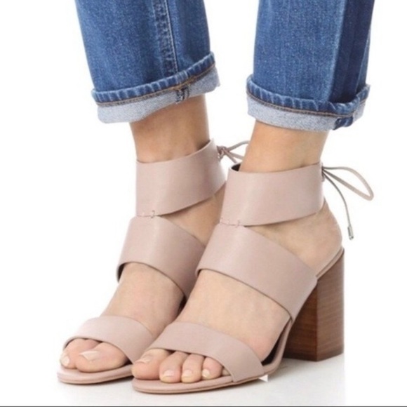 Rebecca Minkoff Taupe Christy Ankle Tie Back Block Heels Sandals 8.5 - Picture 1 of 11